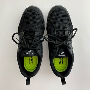 REEBOK WOMENS WORK SHOES SLIP AND OIL RESISTANT BLACK MEMORY TECH VEGAN